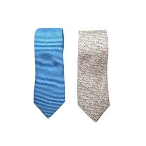 Lot of 2 Vineyard Vines Custom Collection Marthas Ties Silk Blue Pink Floral